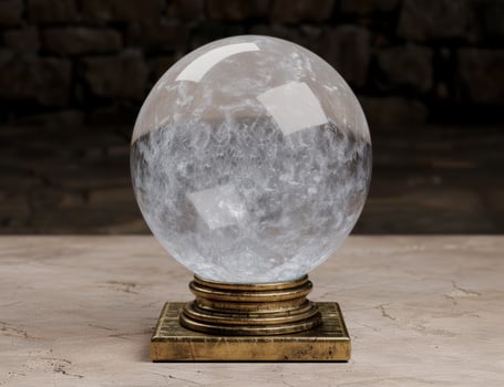 Mystical crystal ball on wooden table photo