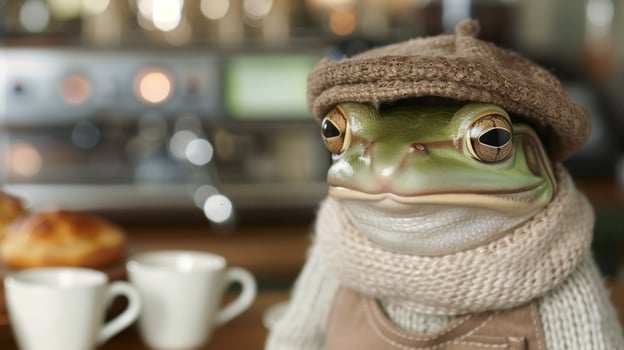 Cozy frog in a warm scarf photo