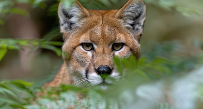 close up of a curious cougar in the forest photo