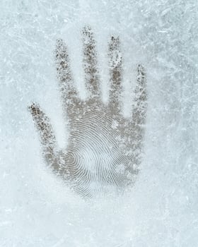 Detailed handprint on icy surface photo