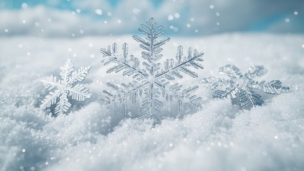Intricate Snowflake on Snowy Background photo
