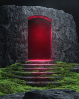Mysterious red archway in rocky landscape photo