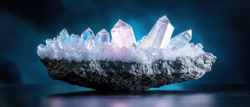 Stunning crystal cluster on dark background photo