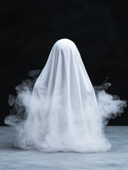 Ghostly figure in white shroud photo