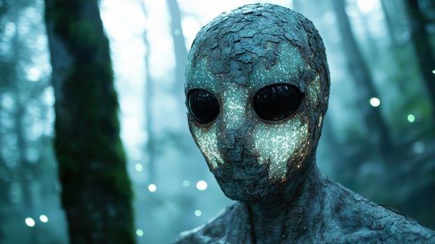 mysterious alien figure in the forest photo