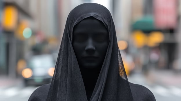 mysterious figure in black hooded cloak photo