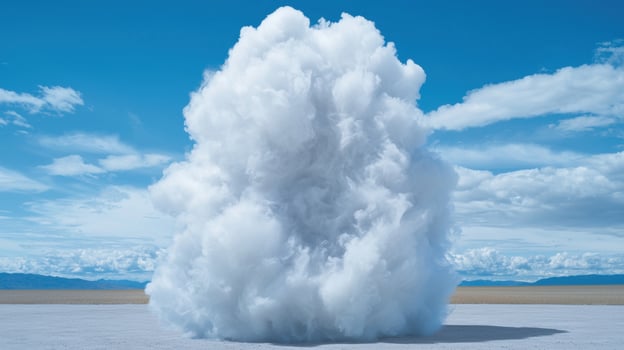 Dramatic cloud explosion over serene landscape photo