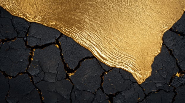 golden liquid flowing over cracked earth photo