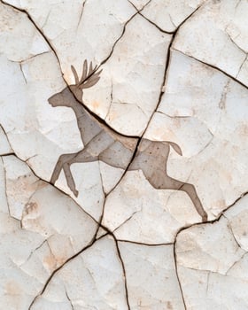 Cracked stone texture with deer silhouette photo