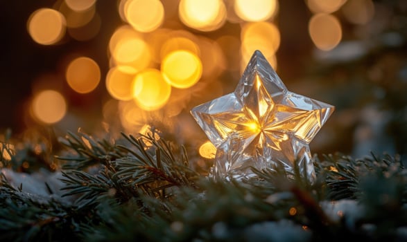 A star is sitting on a tree branch photo