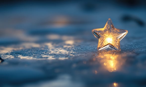 A small star is lit up in the dark photo