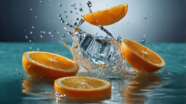 A splash of water with orange slices, showcasing freshness and vitality. photo