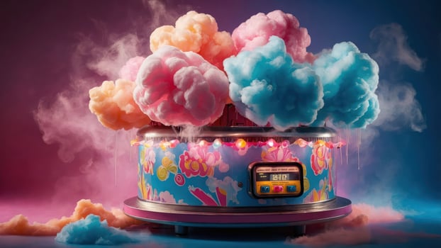 A colorful cotton candy machine producing fluffy clouds of cotton candy in vibrant colors. photo