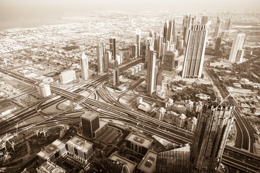 Dubai downtown morning scene. Top view photo