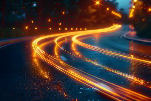 Energetic Night Road with Long Exposure Light Trails in Urban Setting photo
