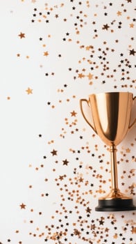 Celebratory trophy with golden stars and festive decorations on a light background photo