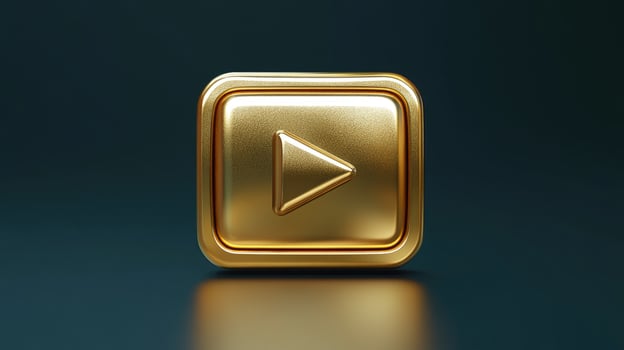 Golden play button shining on dark background symbolizing premium content photo