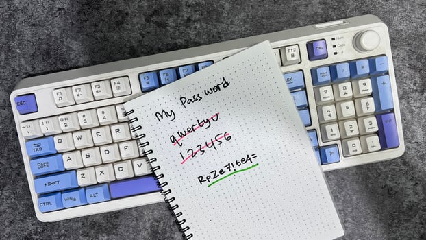 Concept of Password management write on book isolated on Wooden Table. photo