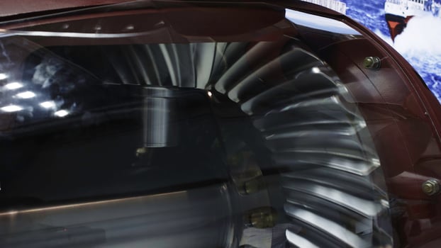 A Detailed Close Up View of a Modern Turbine Design in Aerospace Technology and Engineering. Media photo