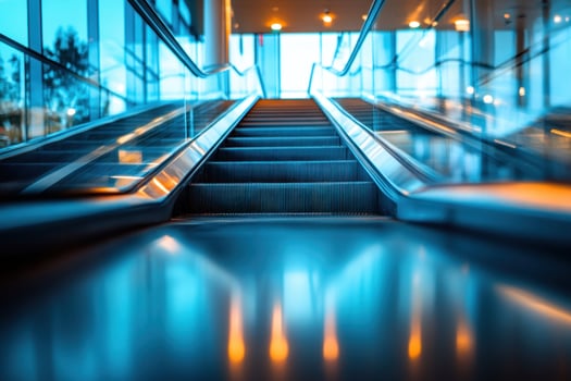 Empty escalator leading upwards in a modern building. photo