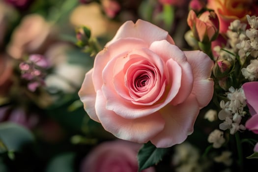 Close-up of a light pink rose with a blurred background. photo