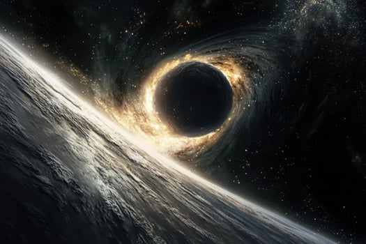 A black hole in space with a ring of light around it. photo