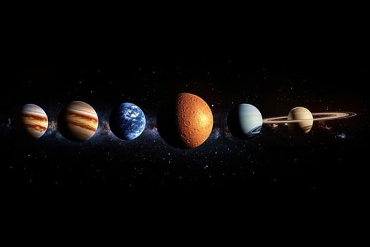 Planets of the Solar System lined up in space. photo