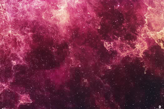 A vibrant nebula with swirling pink and orange hues and scattered stars. photo