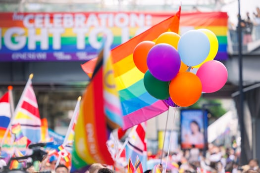 Pride Festival Parade of LGBTQIAN people Celebration of Love in pride month. colorful rainbow sign symbol. photo