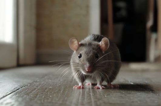 Curious rat exploring a wooden floor in a house photo