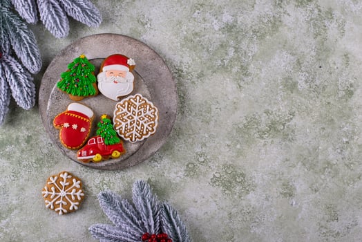 Christmas homemade gingerbread cookies with icing photo