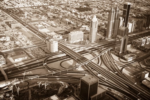Dubai downtown morning scene. Top view photo