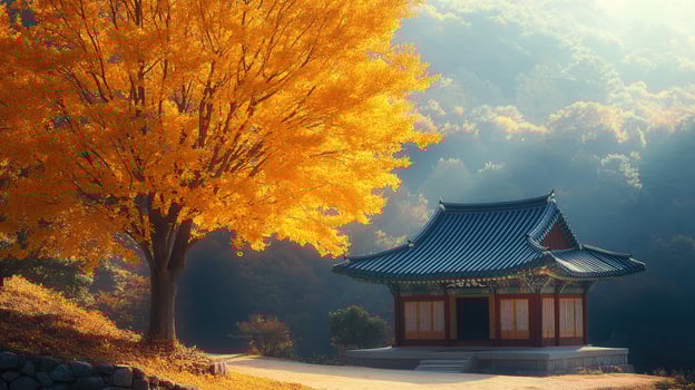 Naejangsan national park in autumn with colorful foliage surrounding traditional korean temple photo