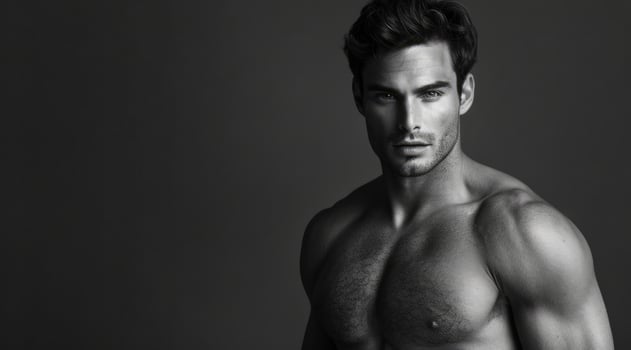 Shirtless handsome sexy male model. Gym bodybuilding model looking at the camera photo