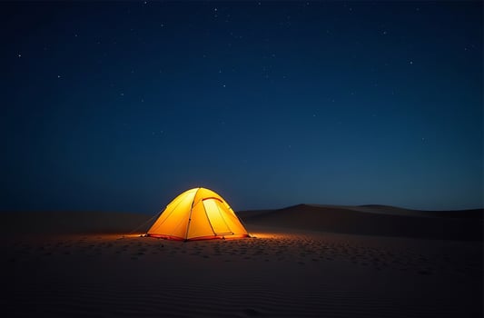 Tent camp evening, active holidays in picturesque nature, tourist parking photo