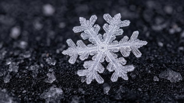 Intricate snowflake crystal on dark background photo