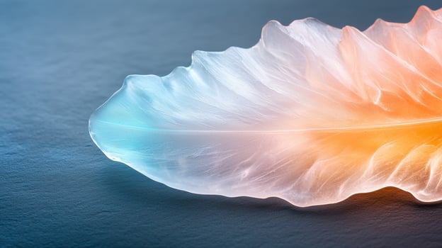 Vibrant feather like texture against a serene ocean backdrop photo