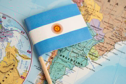 Bangkok, Thailand December 7, 2023, Argentina flag on world map background. photo