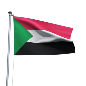 Sudan flag on a pole waving isolated on white background photo