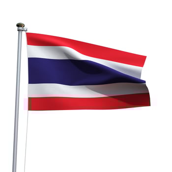 Thailand flag on a pole waving isolated on white background photo