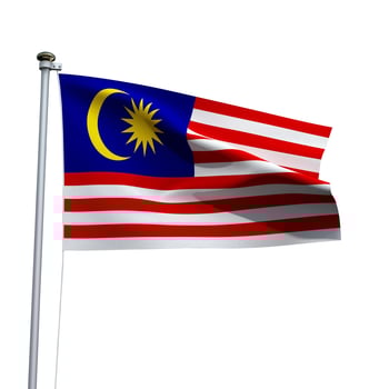 Malaysia flag on a pole waving isolated on white background photo