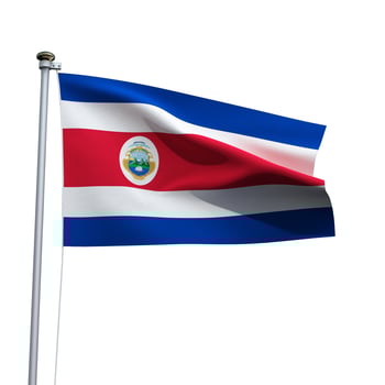 Costa Rica flag on a pole waving isolated on white background photo