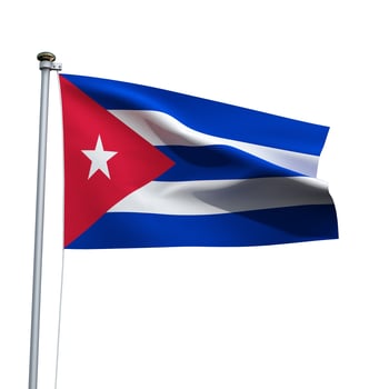 Cuba flag on a pole waving isolated on white background photo