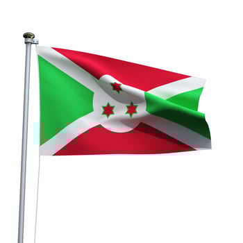 Burundi flag on a pole waving isolated on white background photo
