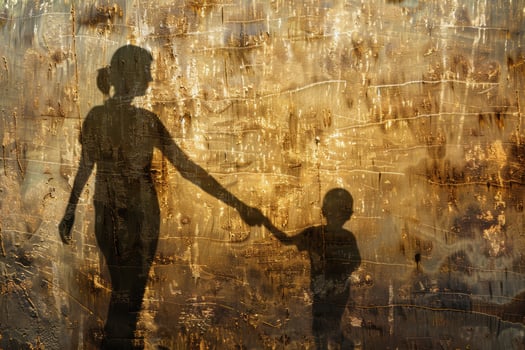 Silhouettes of two people holding hands in a grunge background photo