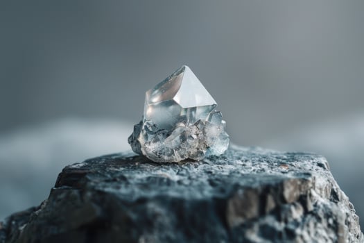 Glittering crystal quartz on dark rock photo