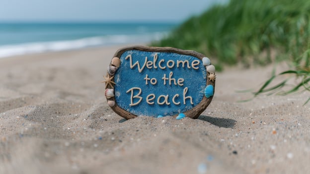 Welcome sign on sandy beach photo