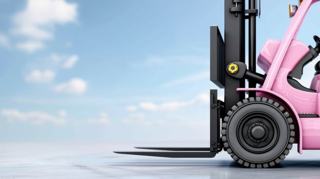 pink forklift on concrete floor with blue sky background photo