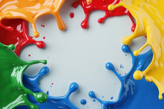 Colorful paint splashes on white background photo