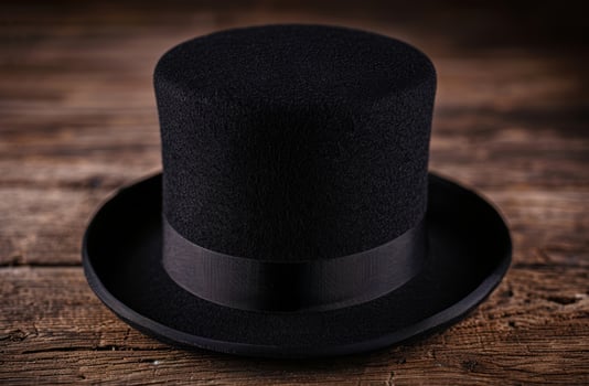 elegant black top hat on wooden surface photo